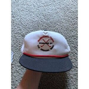 Retro - Budweiser Open "The Drovers Bank" - Adjustable Hat Made In USA White Red
